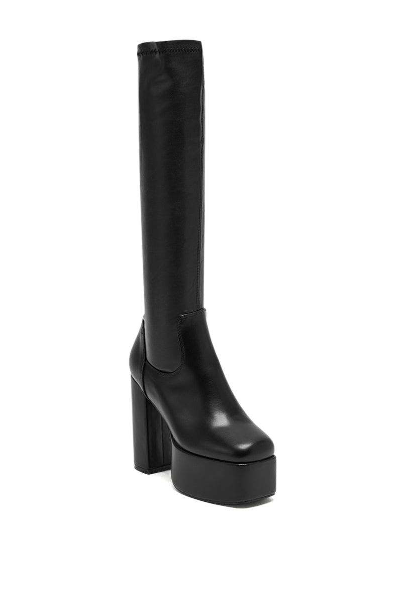 AZALEA WANG BOMBON BLACK STRETCH PU CHUNKY BOOT