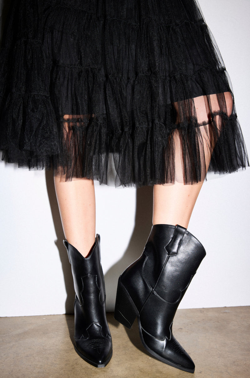 AZALEA WANG BRIGGITA BLACK WESTERN COWBOY BOOTIE