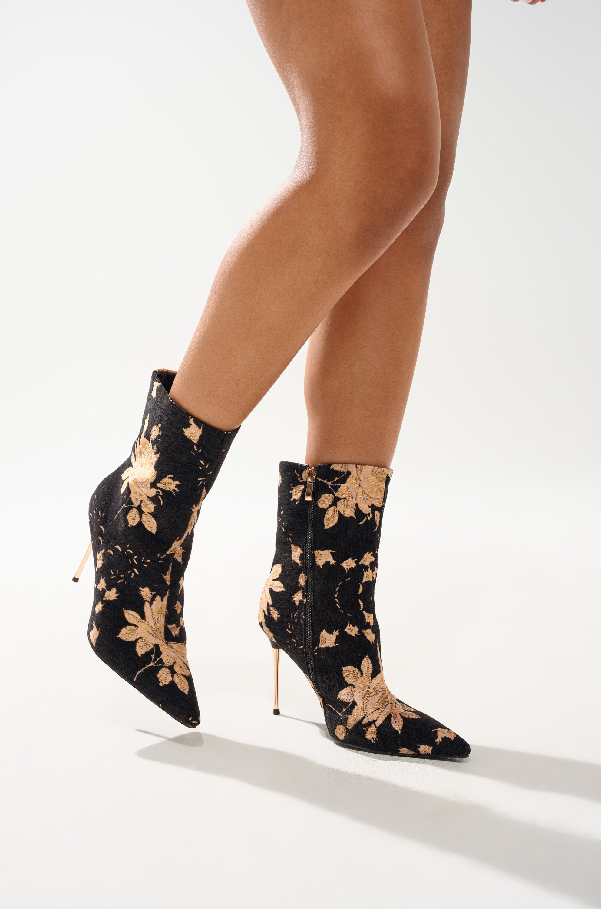 AZALEA WANG CALEAN BLACK MULTI BROCADE STILETTO BOOTIE