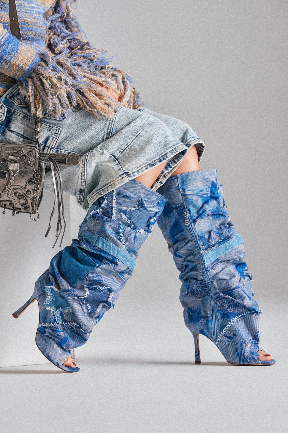 AZALEA WANG CHAITRA DENIM OPEN TOE BOOT
