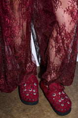 AZALEA WANG CHATTER BURGUNDY FUR SLIP ON CLOG