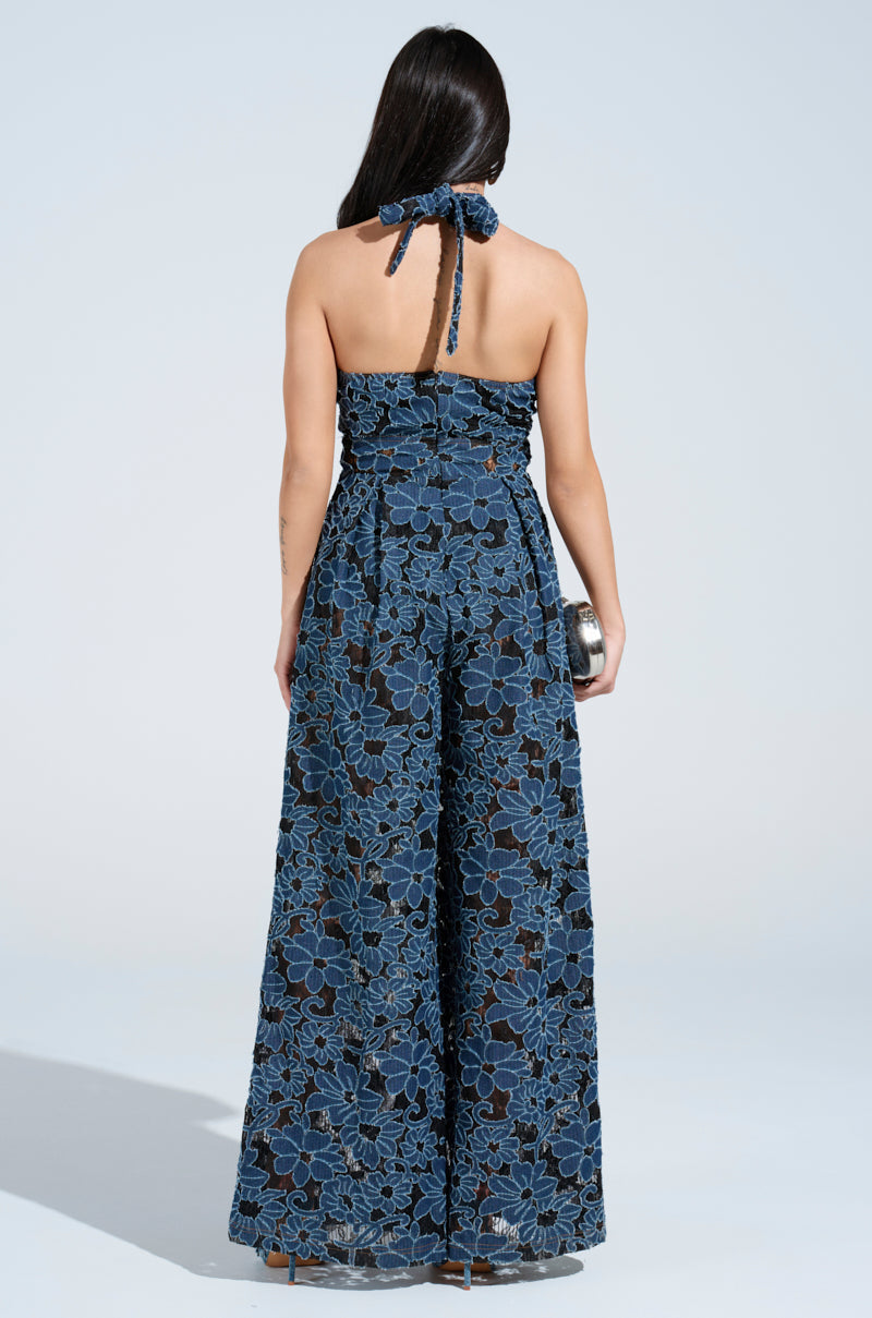 JUSTINA DENIM CUTOUT JUMPSUIT