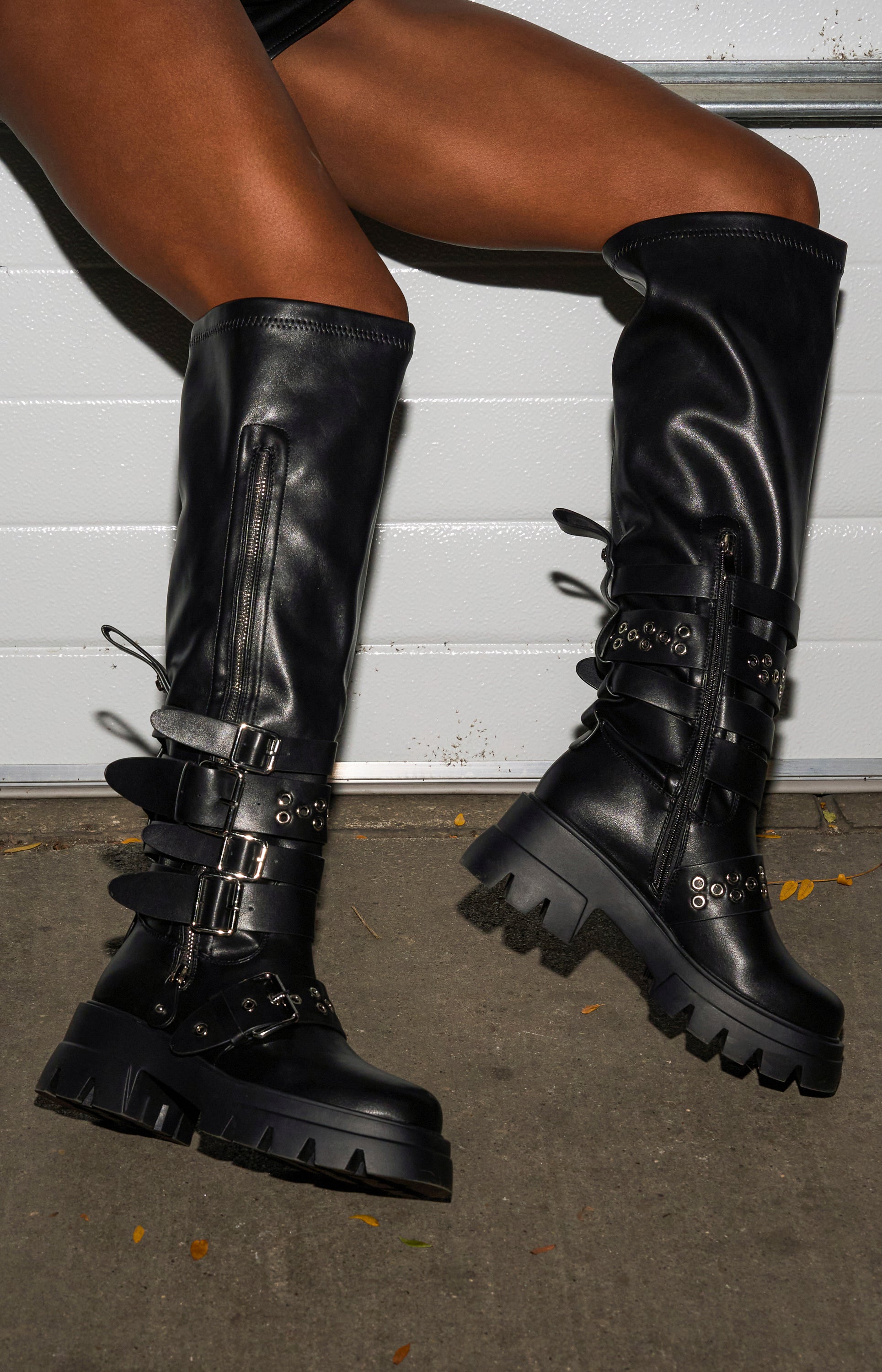 AZALEA WANG CORDOVAN BLACK BELTED BOOT