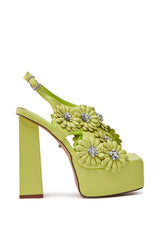 AZALEA WANG CORRA LIME FLORAL EMBELLISHED CHUNKY PLATFORM SANDAL
