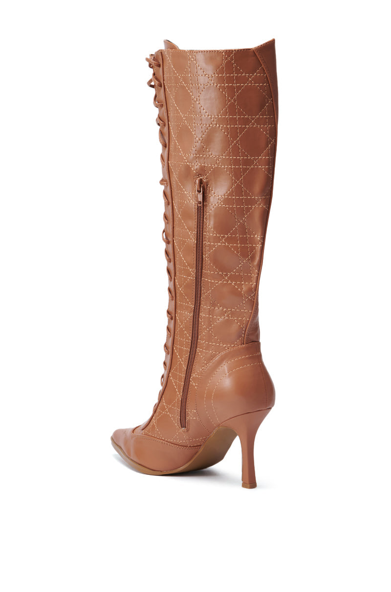 CREATOR TAN LACE UP STILETTO BOOT