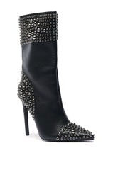 AZALEA WANG CRESSINDA BLACK GUNMETAL DOME STUD STILETTO BOOTIE
