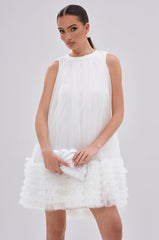 ARI TULLE RUFFLE MINI DRESS IN WHITE