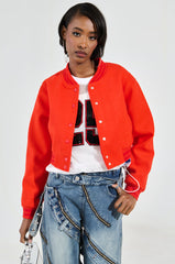 DAVIS EVERYDAY VARSITY BOMBER IN RED