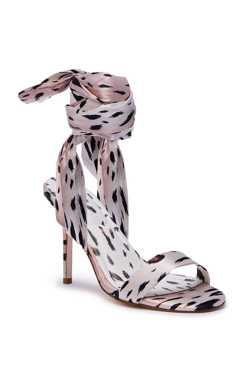 AZALEA WANG DEEPA CHEETAH SATIN WRAP UP SANDAL
