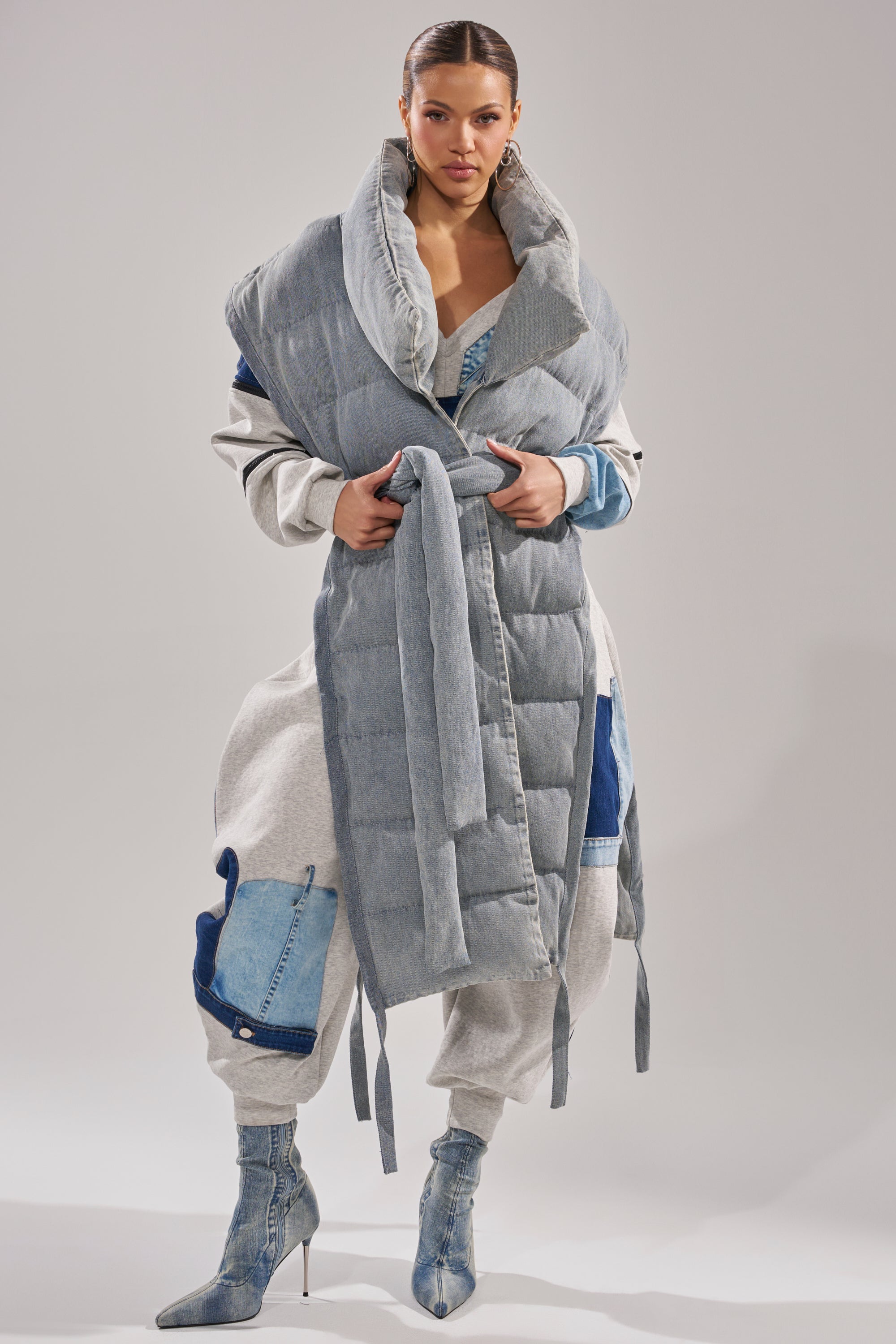 PILOT JONES LONG LINE PUFFER VEST IN DENIM
