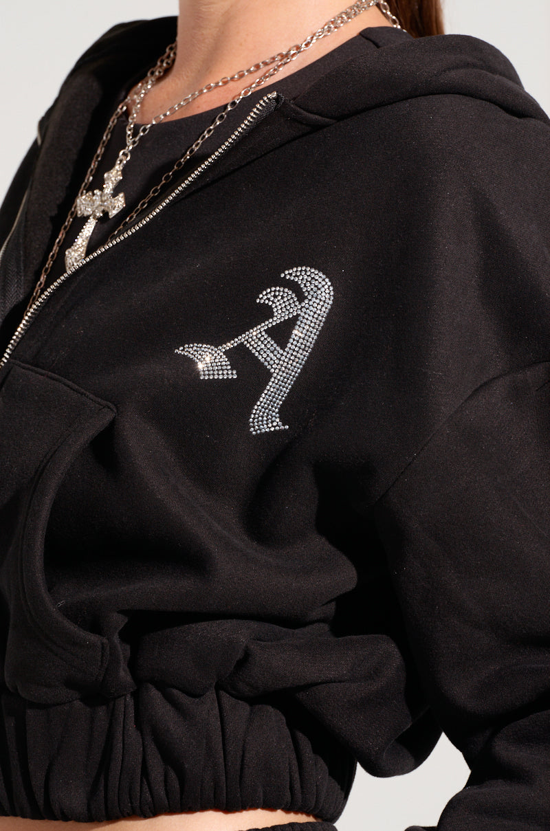 DEXTRA ZIP UP HOODIE WITH RHINESTONE DETAIL