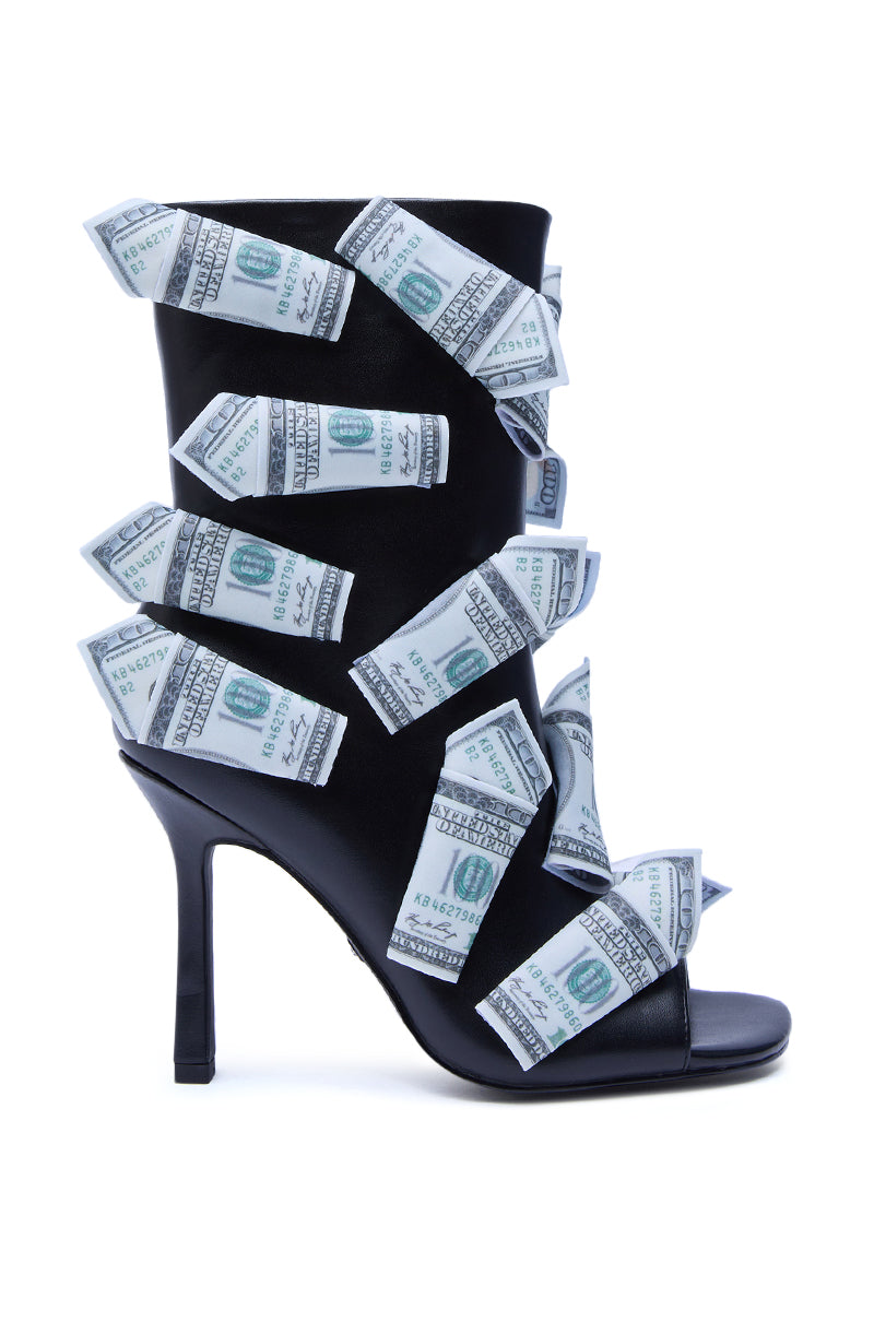 AZALEA WANG DINERO BLACK MONEY OPEN TOE BOOTIE