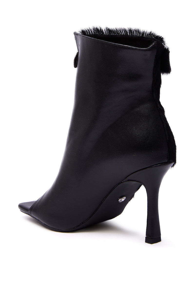 AZALEA WANG DORTHANDRA BLACK PONY HAIR PANELED OPEN TOE BOOTIE