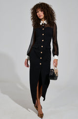 BUTTON UP BUTTER CUP COLLARED MAXI DRESS