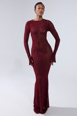 MY GOOD SIDE LEOPARD MESH MAXI DRESS IN BURGUNDY