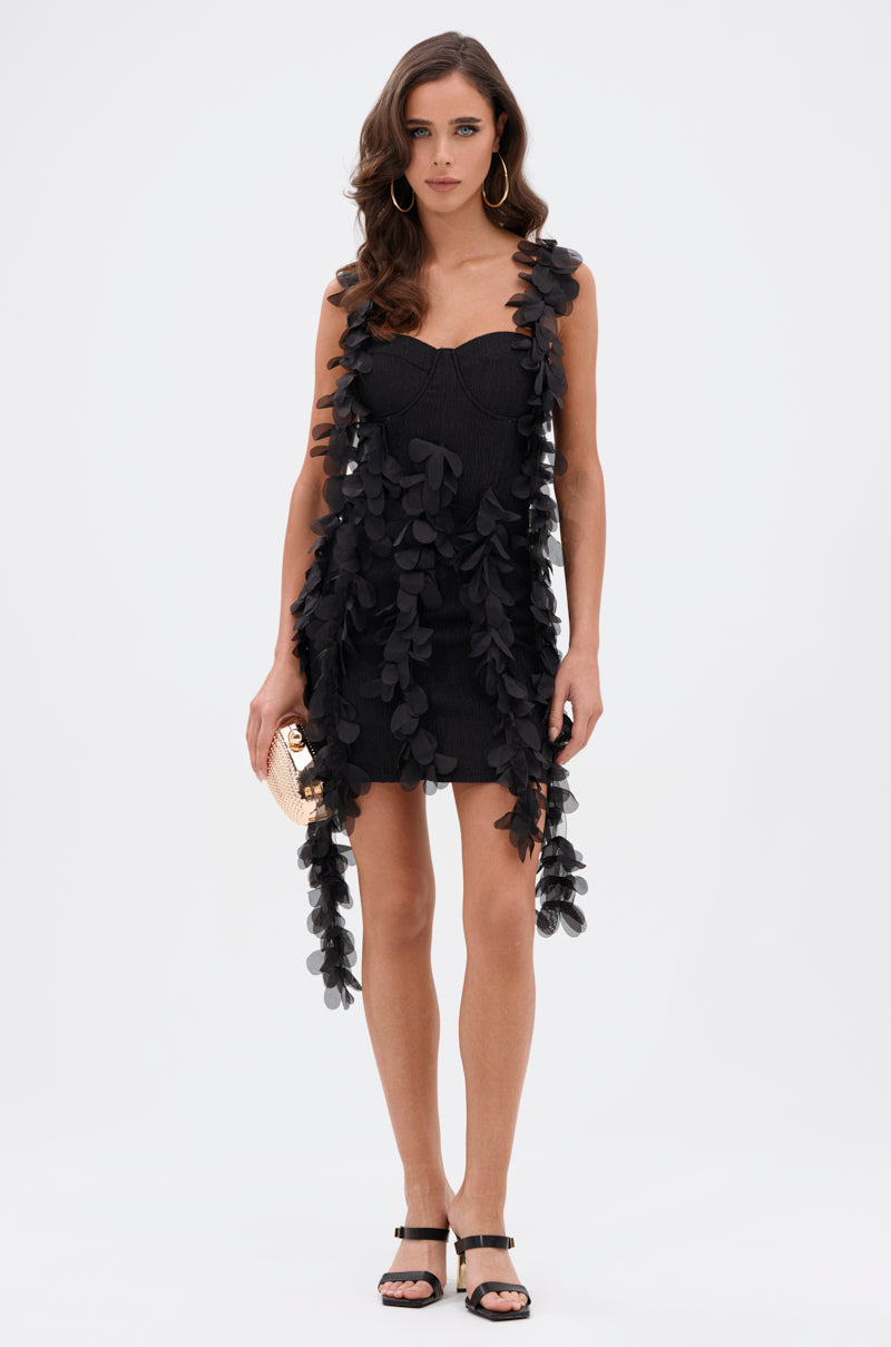 COVER GIRL MINI DRESS WITH FLORAL APPLIQUES