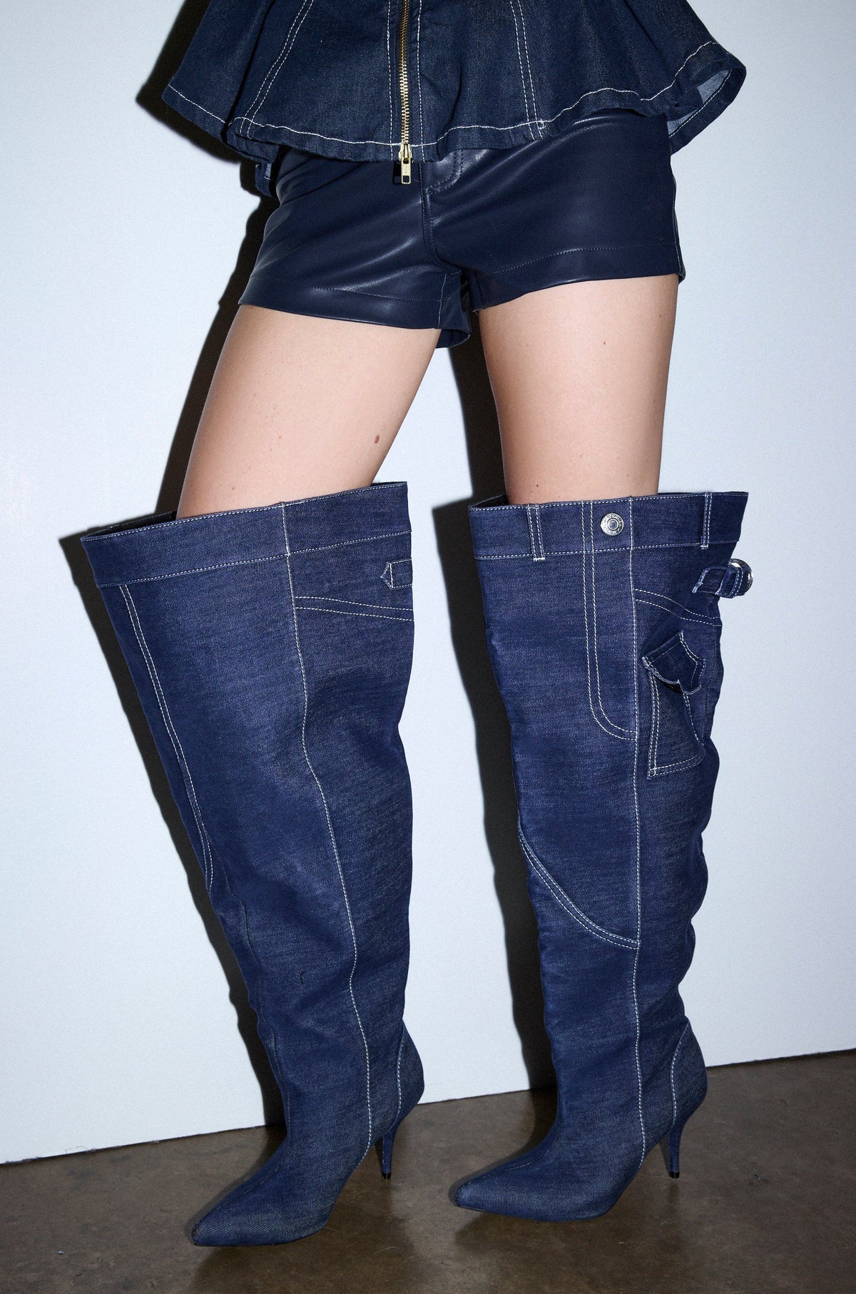 AZALEA WANG DUSTAN DENIM THIGH STILETTO BOOT