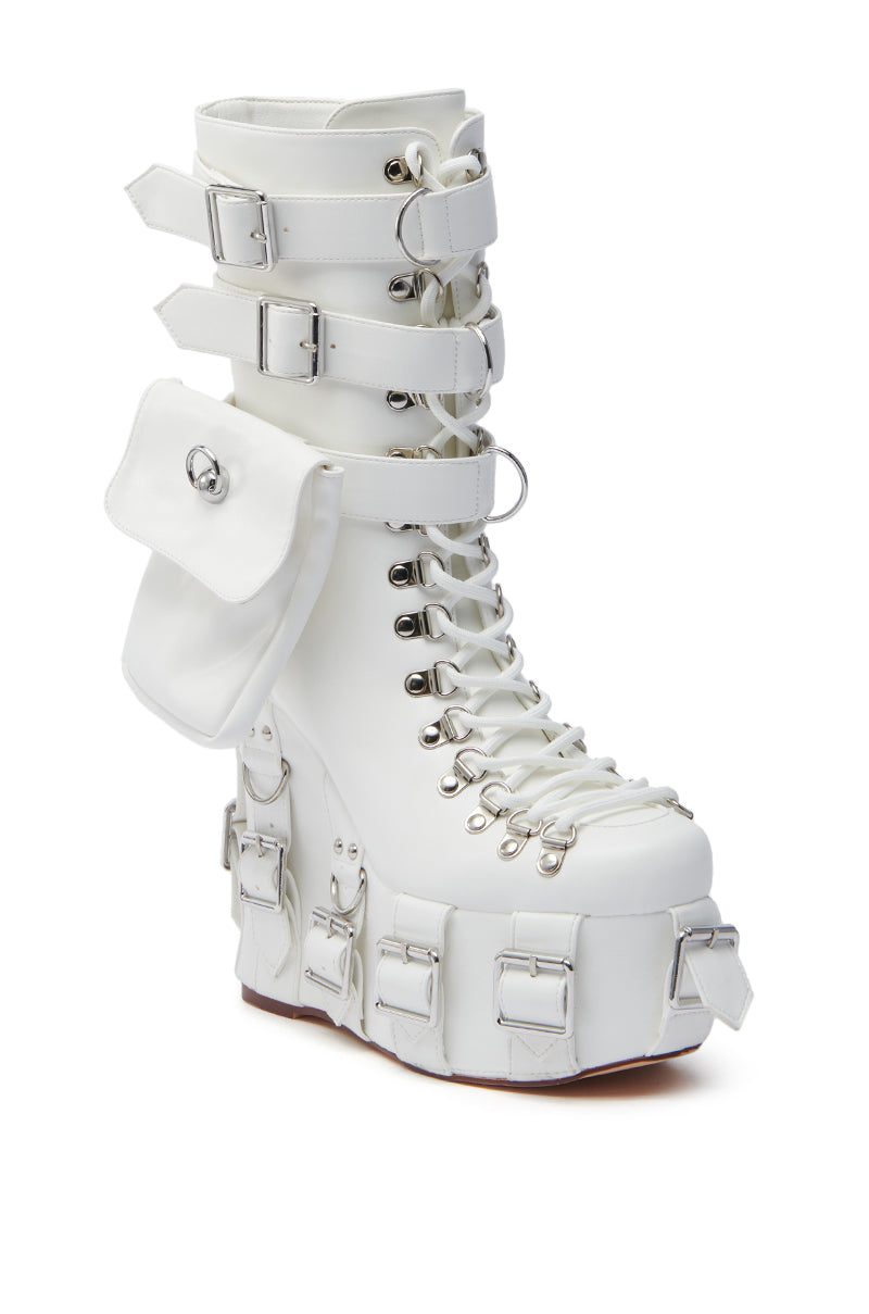 AZALEA WANG ELOWYN WHITE EDGY WEDGE BOOT