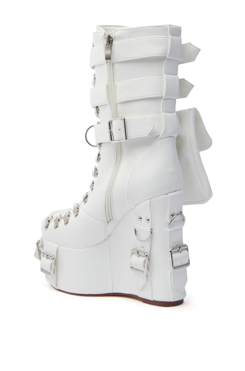 AZALEA WANG ELOWYN WHITE EDGY WEDGE BOOT