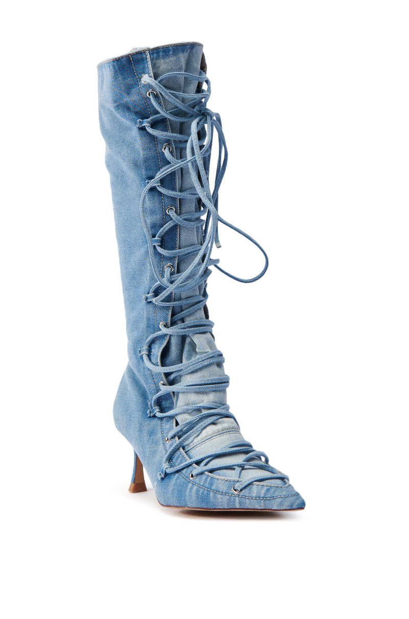 AZALEA WANG EMMALINE DENIM STILETTO BOOT