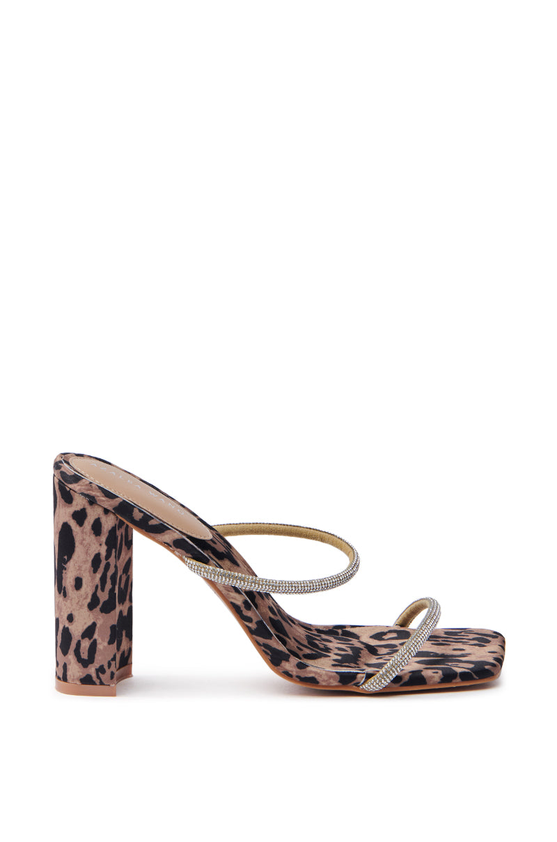 AZALEA WANG EULALIA LEOPARD SLIP ON SANDAL WITH RHINESTONE STRAPS
