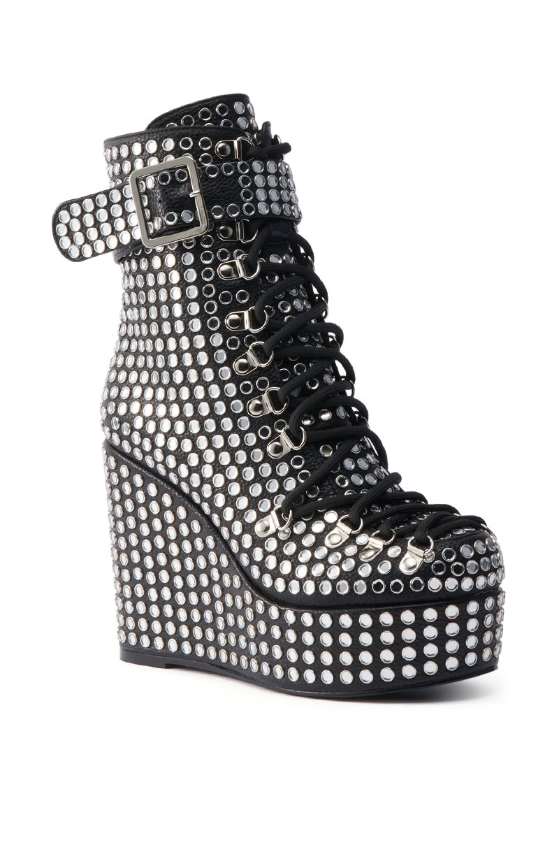 AZALEA WANG FERDY BLACK PLATFORM EMBELLISHED BOOTIE