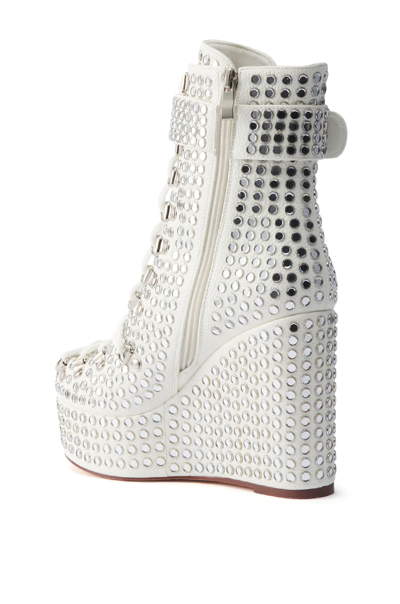 AZALEA WANG FERDY WHITE PLATFORM EMBELLISHED BOOTIE
