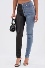 FLEX FIT EXTREME STRETCH HALF AND HALF PU HIGH WAIST SKINNY JEAN