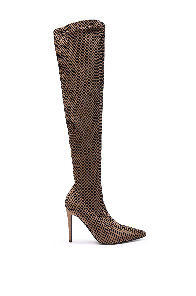 AZALEA WANG FREEDAH NUDE FISHNET LOOK STILETTO BOOT