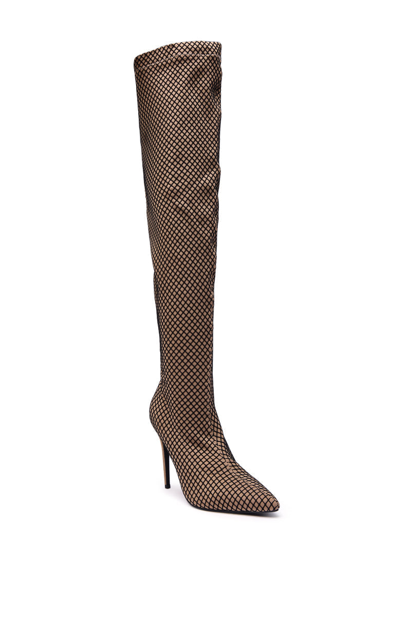 AZALEA WANG FREEDAH NUDE FISHNET LOOK STILETTO BOOT