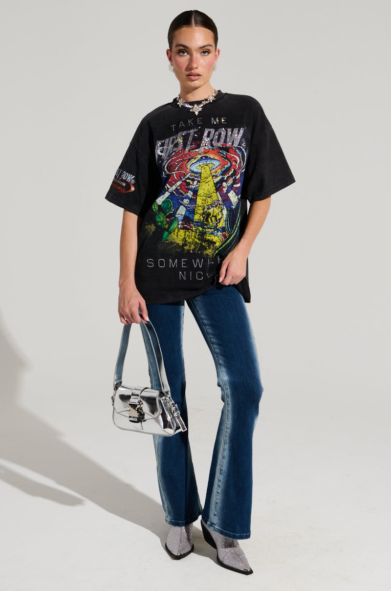 FIRST ROW MIDNIGHT RHINESTONE EMBELLISHED T-SHIRT