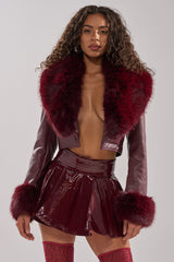 GISELE FUR TRIM MOTO IN BURGUNDY