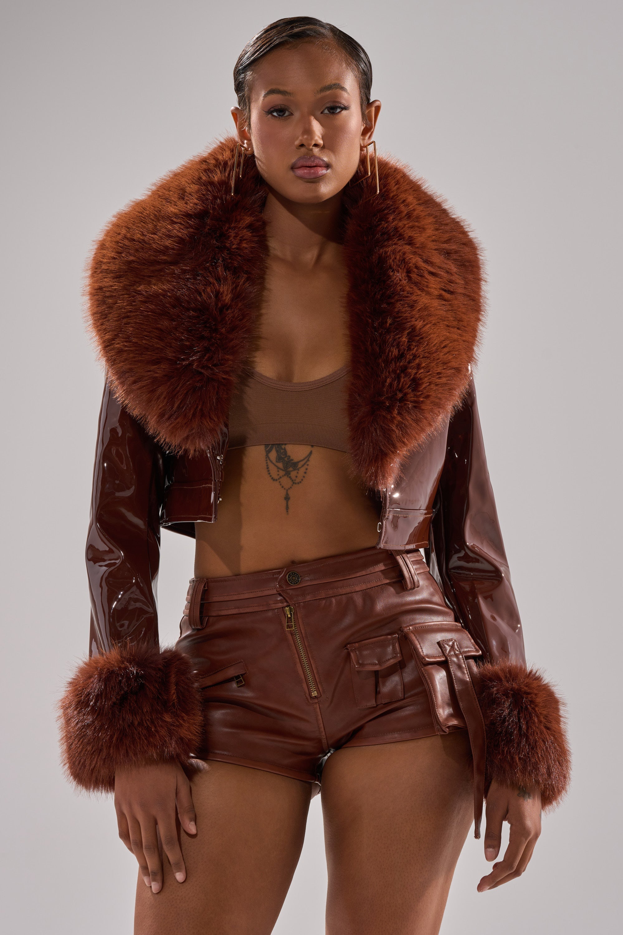 GISELE FUR TRIM MOTO IN PATENT