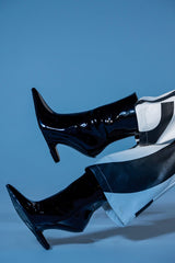 AZALEA WANG GLACIELLE PATENT BLACK WEDGE BOOTIE