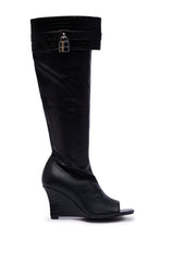 AZALEA WANG GLENNA BLACK STRETCH PU WEDGE BOOT