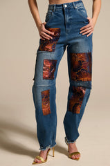 ELEGANT VIBES BROCADE PATCH RELAXED DENIM