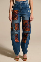 ELEGANT VIBES BROCADE PATCH RELAXED DENIM