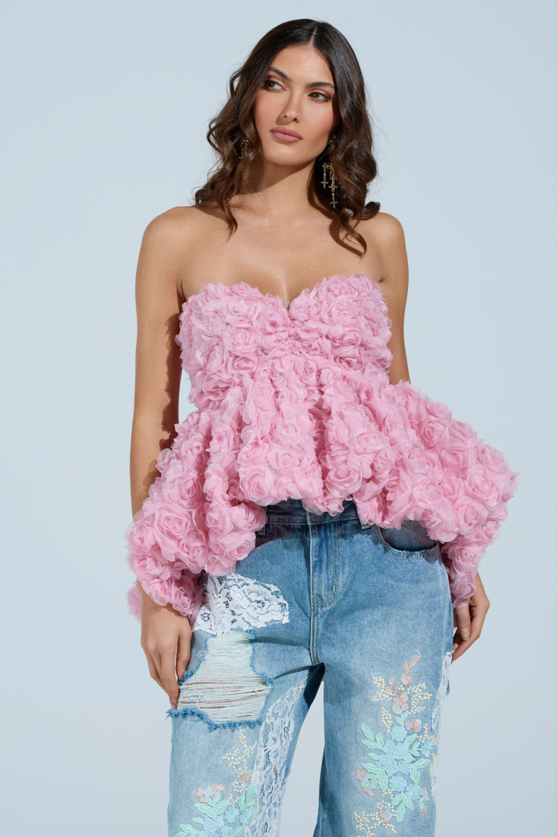 I CAN GET MY OWN FLOWERS STRAPLESS TOP