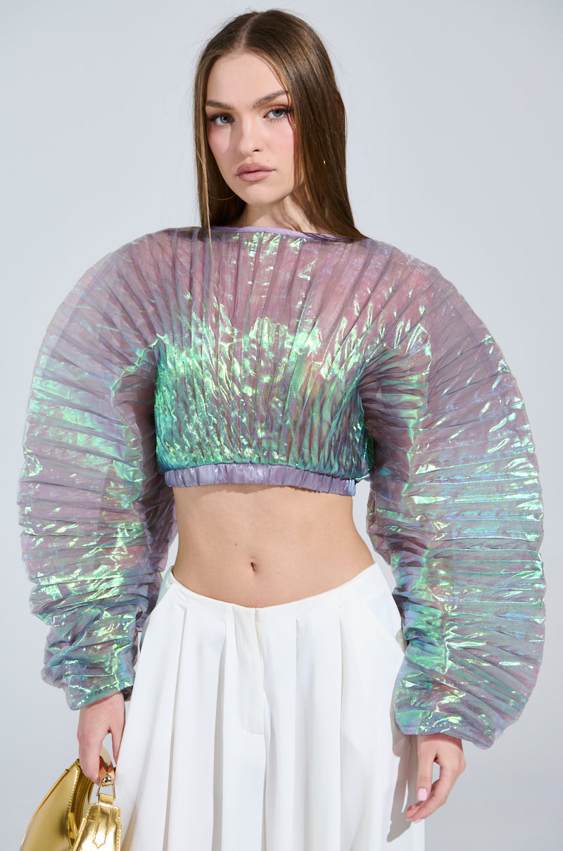 LARA PLEATED IRIDESCENT CROP TOP
