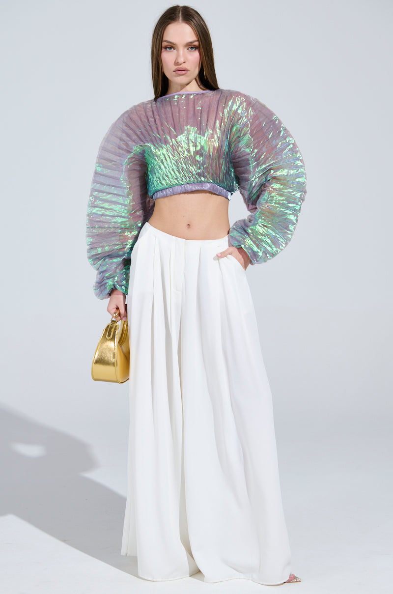 LARA PLEATED IRIDESCENT CROP TOP