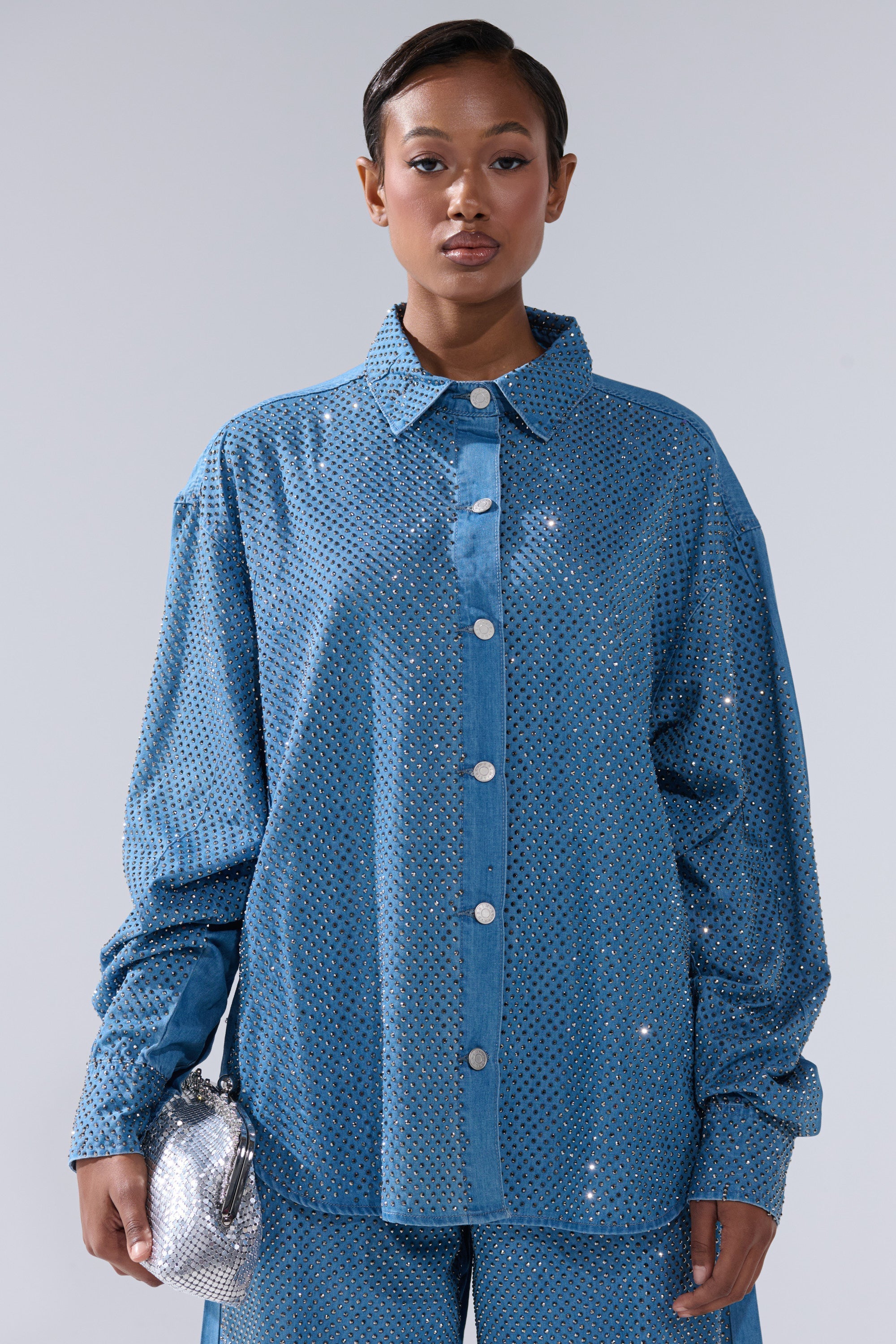 BLING BLING DENIM BUTTON DOWN TOP