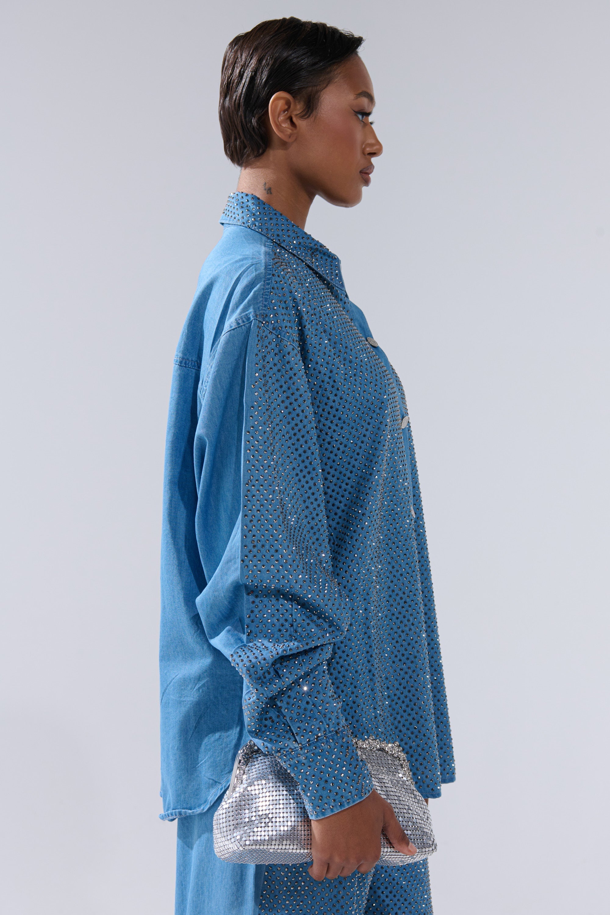 BLING BLING DENIM BUTTON DOWN TOP