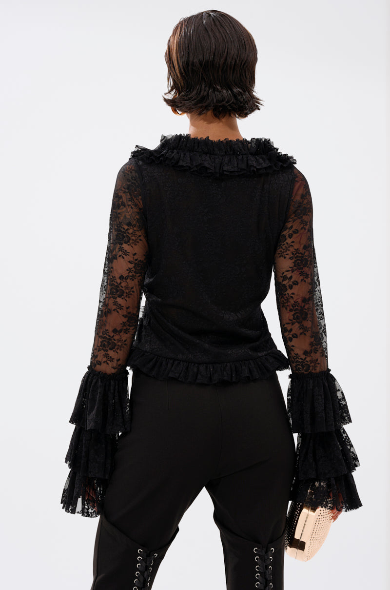 AN ELEGANT AFFAIR RUFFLE LACE BLOUSE IN BLACK