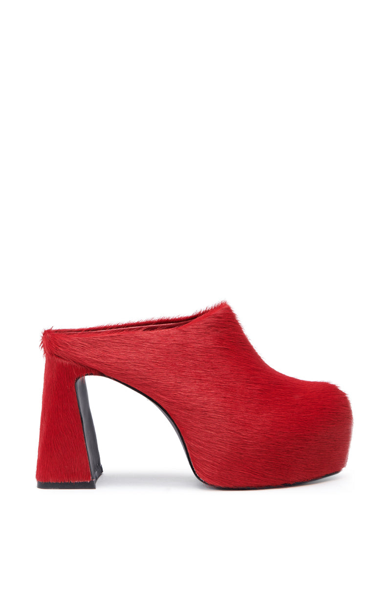AZALEA WANG GOLDING RED PONY HAIR CLOG PUMP