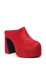 AZALEA WANG GOLDING RED PONY HAIR CLOG PUMP