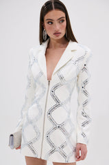 LOOK AT ME RHINESTONE BLAZER DRESS IN WHITE