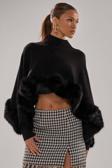 QUIET LUX FUR TRIM SWEATER IN BLACK