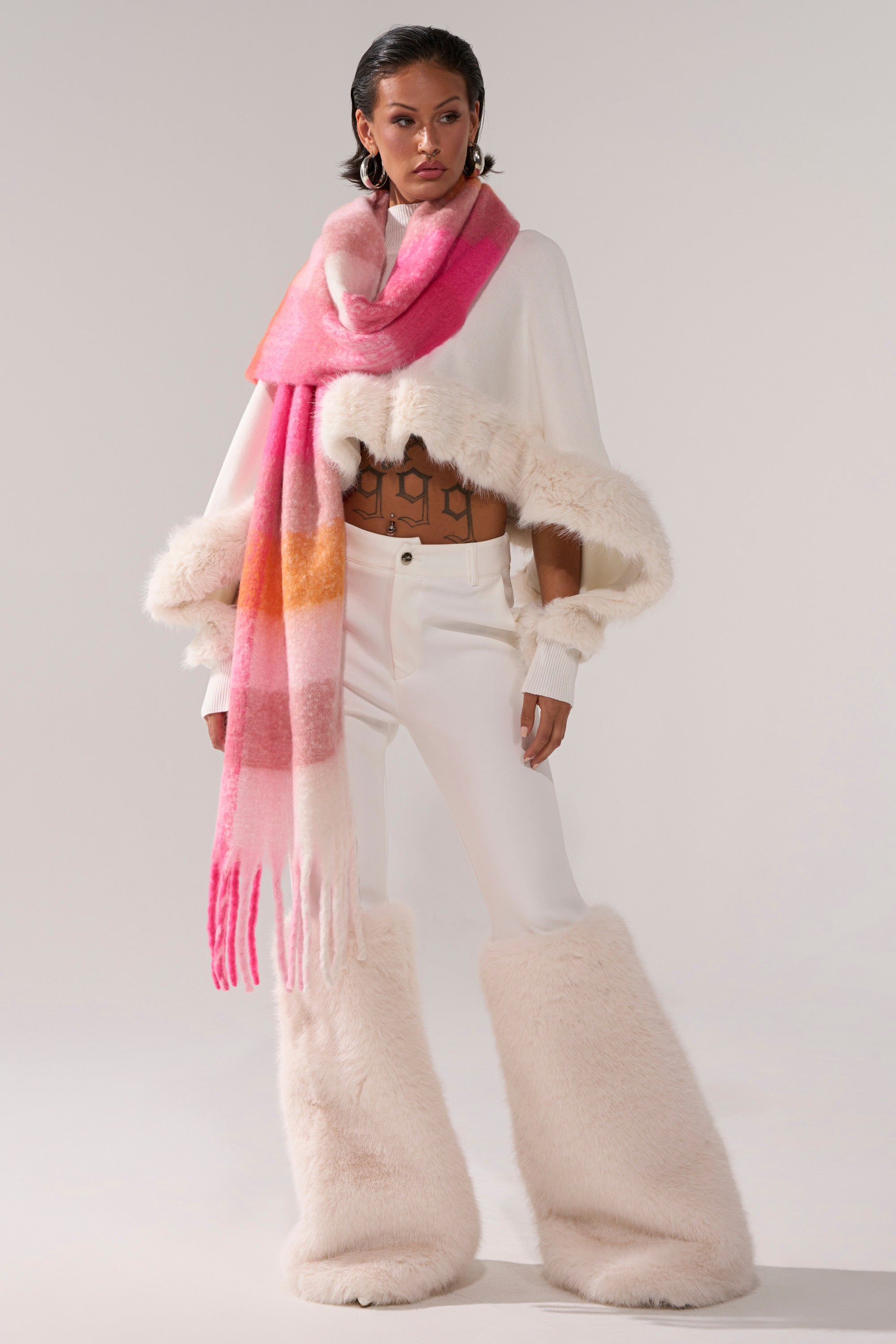 QUIET LUX FUR TRIM SWEATER IN WHITE