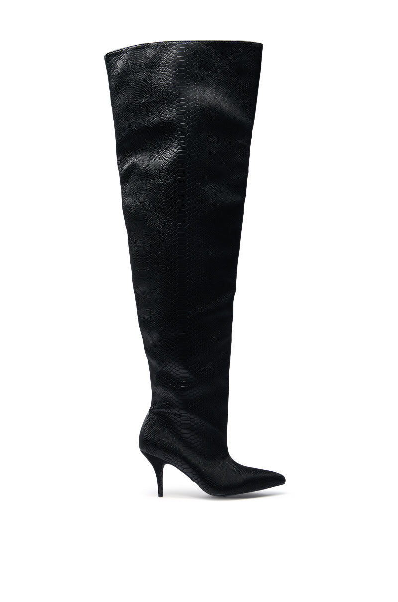 AZALEA WANG HALINA BLACK SNAKE THIGH HIGH BOOT