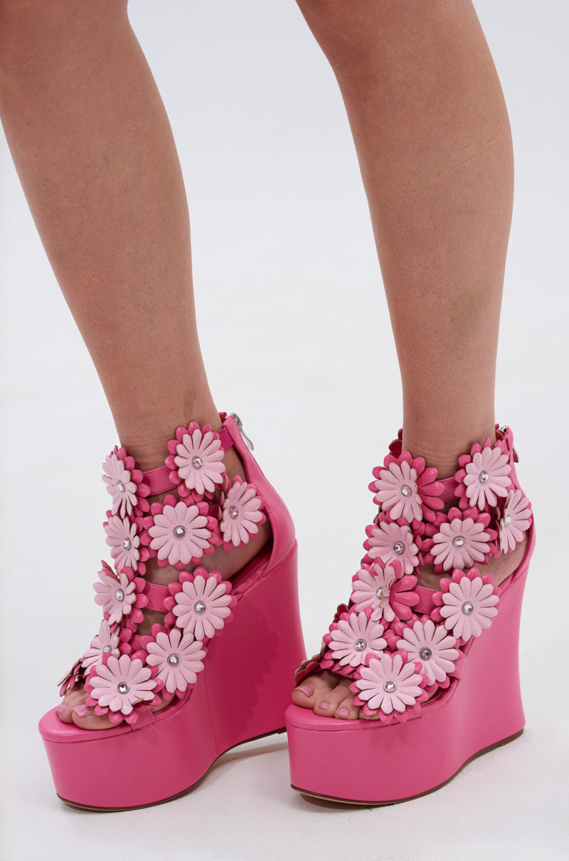 AZALEA WANG FLOWER EMBELLISHED WEDGE SANDAL IN PINK